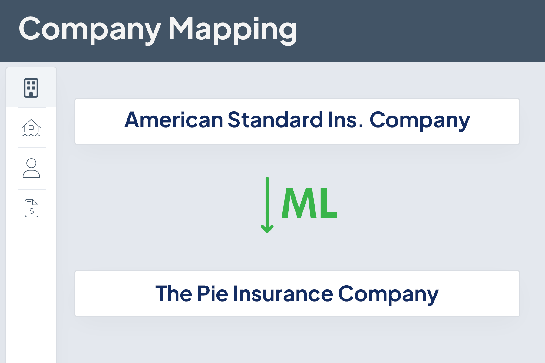 data mapping software - recordlinker - ML arrow pointing from 1 company to another company name