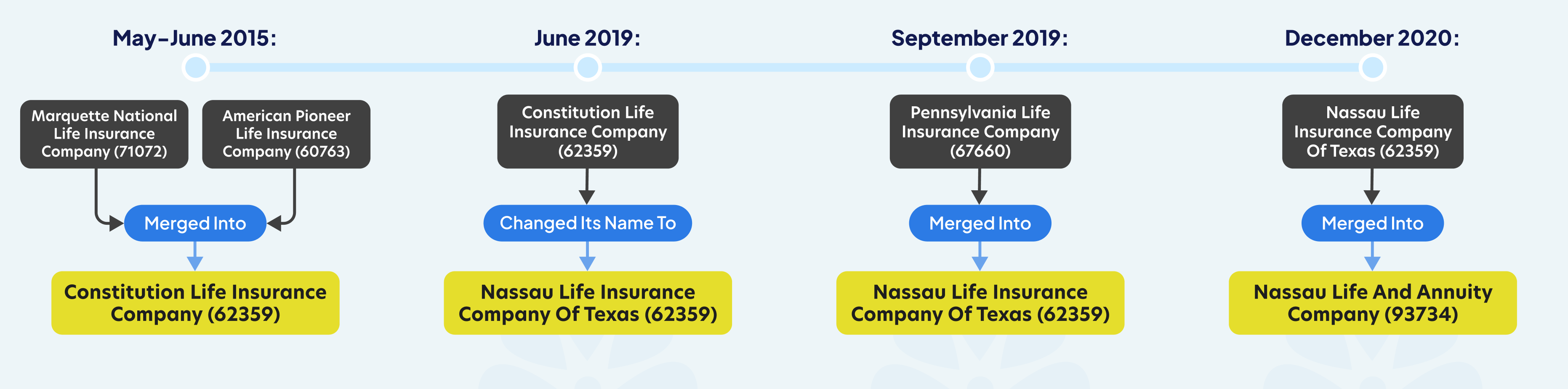 Marquette National Life Insurance history of changes into Nassau Life Insurance Company - NAICs Insurance Agency Changes Data Conversion, Data Covernance in P&C Insurance